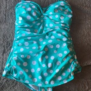 Jantzen turquoise white polka dot swim suit